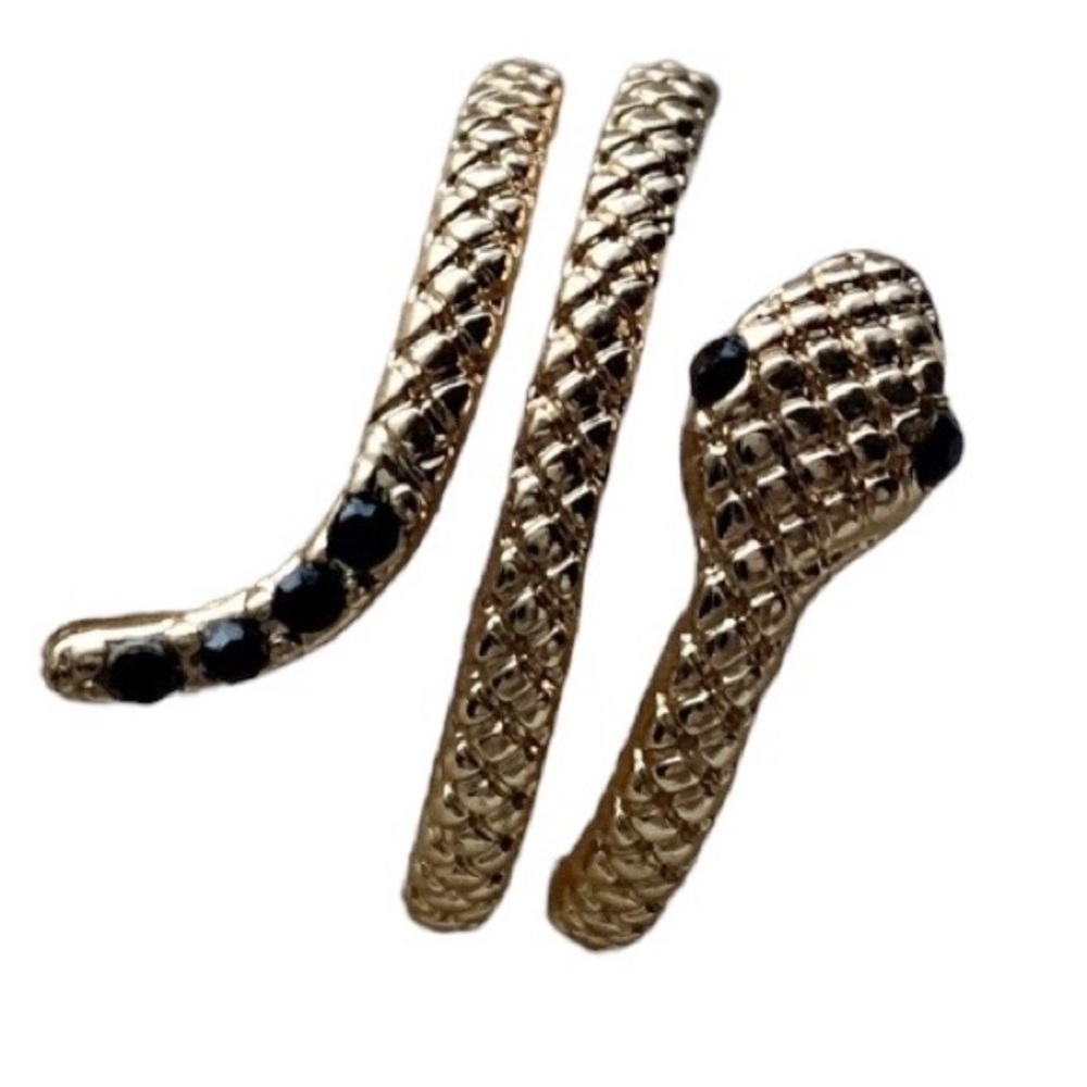 Gold Plated Serpent Ring Black Crystal Eyes & Tail Woman’s Jewelry Snake Wrap